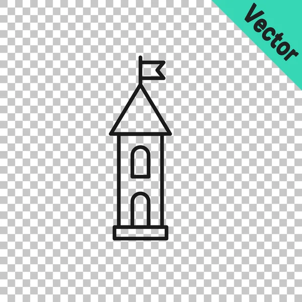 Icono de torre del Castillo de línea negra aislado sobre fondo transparente. Signo de fortaleza. Vector — Vector de stock