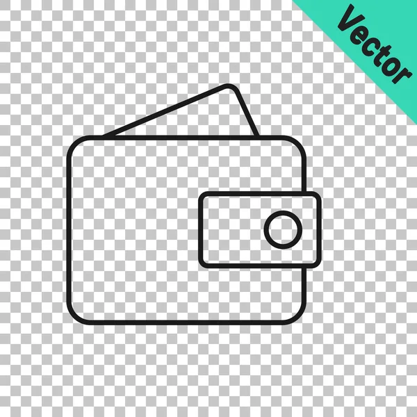 Icono de billetera de línea negra aislado sobre fondo transparente. Icono del bolso. Símbolo de ahorro. Vector — Vector de stock