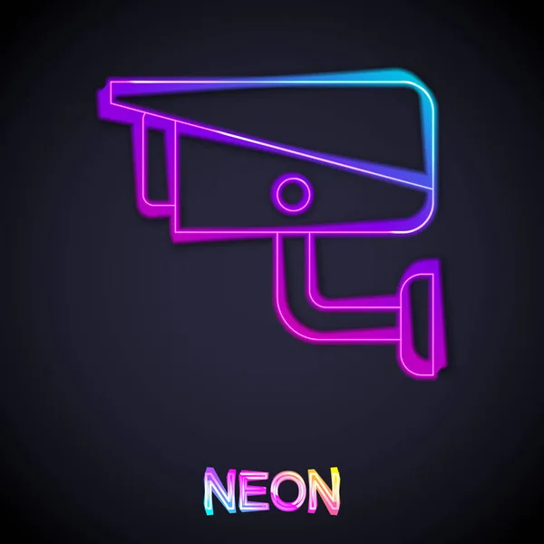 Linea neon luminosa icona della telecamera di sicurezza isolata su sfondo nero. Vettore — Vettoriale Stock