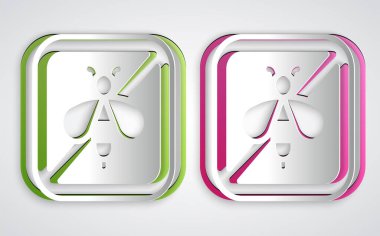 Kağıt kesiği Gri zeminde durdurma arı simgesi izole edildi. Tatlı doğal yemek. Bal arısı ya da kanat sembollü apis. Uçan böcek. Kağıt sanatı tarzı. Vektör