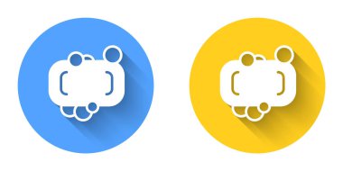 Uzun gölgeli beyaz sabun simgesi izole edilmiş. Köpüklü sabun çubuğu. Çember düğmesi. Vektör