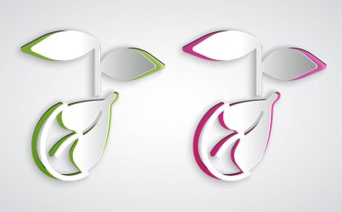 Kağıt kesiği simgesi gri arkaplanda izole edilmiş. Tohum ve tohum. İşaret bırakıyor. Yaprak doğası. Kağıt sanatı tarzı. Vektör