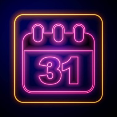 Cadılar Bayramı tarihi 31 Ekim olan parlak neon takvim siyah arka planda izole edildi. Mutlu Cadılar Bayramı Partisi. Vektör