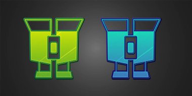 Siyah arkaplanda yeşil ve mavi dürbün simgesi izole edildi. Yazılım işareti bul. Casus ekipman sembolü. Vektör