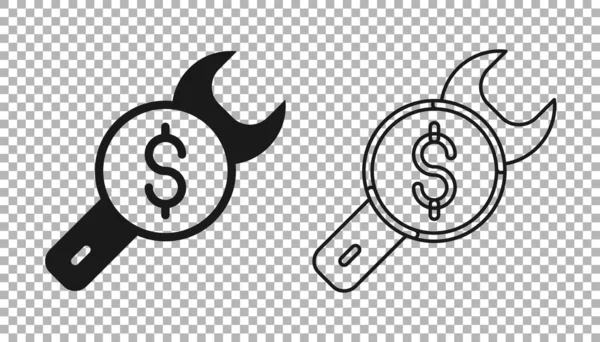 Black Repair price icon isolated on transparent background. Dollar and wrench. Vector — Stock Vector