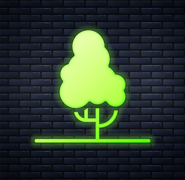 Leuchtende Neon Fruchtbaum Symbol isoliert auf Backsteinwand Hintergrund. Landwirtschaftliche Pflanze. Biolandwirtschaft. Obstgarten. Gartenthema. Vektor — Stockvektor