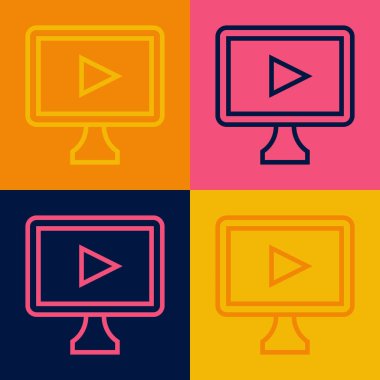 Pop Art Line Online video oynatma simgesi renk arkaplanında izole edildi. Oyun işaretli film şeridi. Vektör