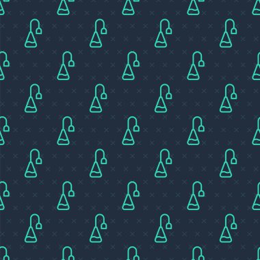 Yeşil çizgi çay poşeti ikonu mavi arka planda izole edilmiş pürüzsüz desen. Vektör