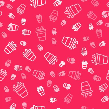 Beyaz çizgi kahve fincanı kırmızı arka planda izole edilmiş bir ikon haline gelecek. Vektör