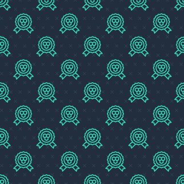 Yeşil çizgi Bal ödülü ikonu mavi arka planda izole edilmiş kusursuz desen. Bal madalyası. Vektör