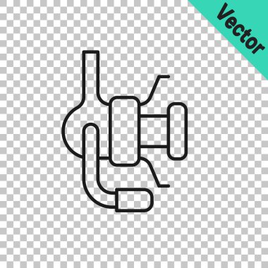 Şeffaf arkaplanda izole edilmiş balık ikonu için dönen siyah çizgi makarası. Balık bobini. Balık oltası. Vektör