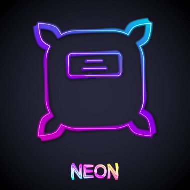 Siyah zemin üzerinde izole edilmiş özel bir bitki simgesinin tohumlarıyla dolu parlak neon hattı. Vektör