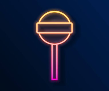 Parlayan neon hattı lolipop simgesi siyah arkaplanda izole edildi. Yemek, lezzetli bir sembol. Mutlu Cadılar Bayramı Partisi. Vektör