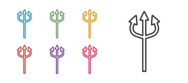 Üçlü Şeytan simgesini beyaz arkaplanda izole et. Mutlu Cadılar Bayramı Partisi. Simgeleri renklendirin. Vektör