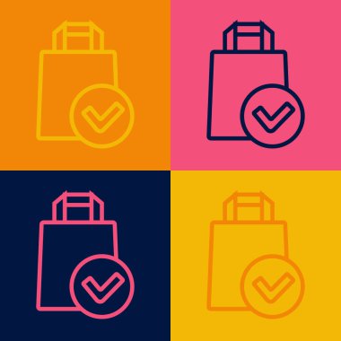 Pop sanat eseri kağıt poşet ikonu renk arkaplanında izole edilmiş. Paket işareti. Vektör