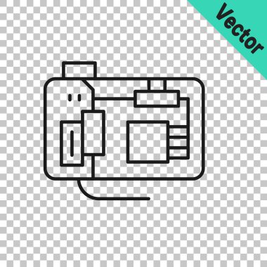 Siyah çizgi Elektronik bilgisayar bileşenleri anakart dijital çip entegre bilim ikonu şeffaf arka planda izole. Devre kartı. Vektör
