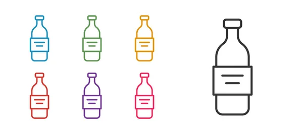 Definir linha Garrafa de vidro de ícone de vodka isolado no fundo branco. Definir ícones coloridos. Vetor — Vetor de Stock