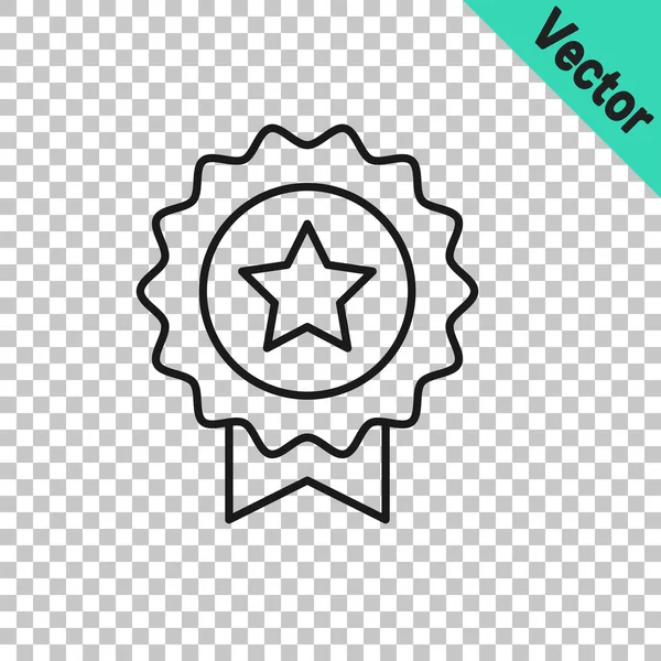 Medalla de línea negra con icono de estrella aislado sobre fondo transparente. Signo de logro del ganador. Medalla de premio. Vector — Vector de stock