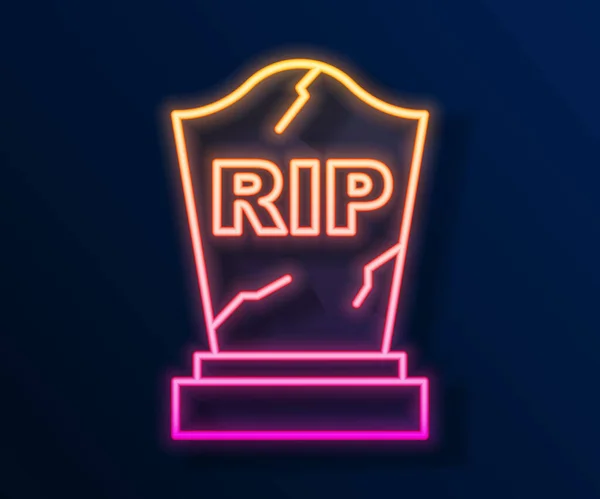 Linha de néon brilhante Tombstone com RIP escrito nele ícone isolado no fundo preto. Ícone de túmulo. Feliz festa de Halloween. Vetor — Vetor de Stock