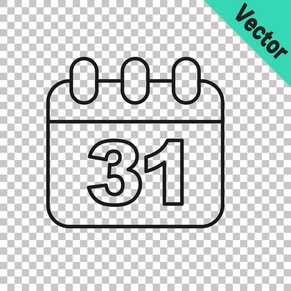 Black line Calendar with Halloween date 31 october icon isolated on transparent background. Happy Halloween party. Vector — Stock Vector