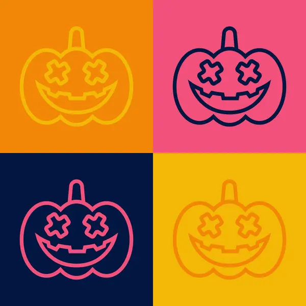 Pop art ligne Citrouille icône isolée sur fond de couleur. Bonne fête d'Halloween. Vecteur — Image vectorielle