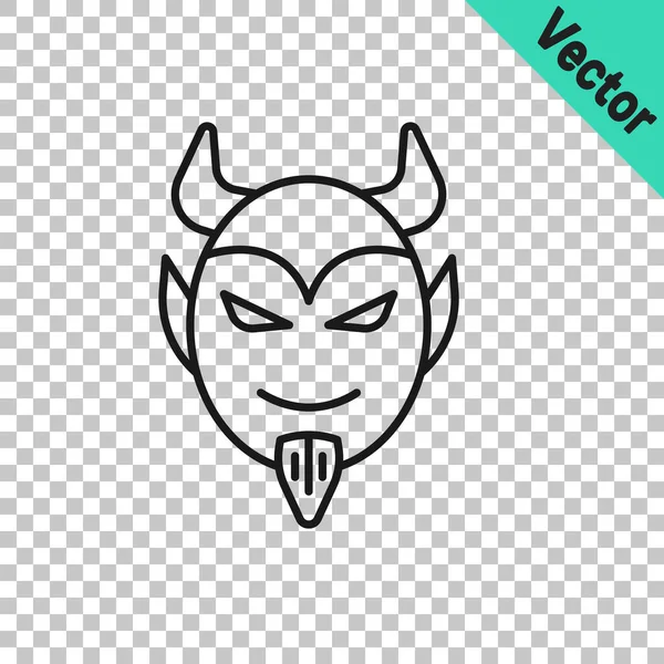 Black line Devil head icon isolated on transparent background. Happy Halloween party. Vector — Stock Vector