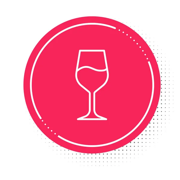 Linha branca Ícone de vidro de vinho isolado no fundo branco. Sinal de vinho. Botão de círculo vermelho. Vetor —  Vetores de Stock