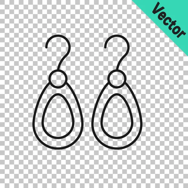 Pendientes de línea negra icono aislado sobre fondo transparente. Accesorios de joyería. Vector — Vector de stock