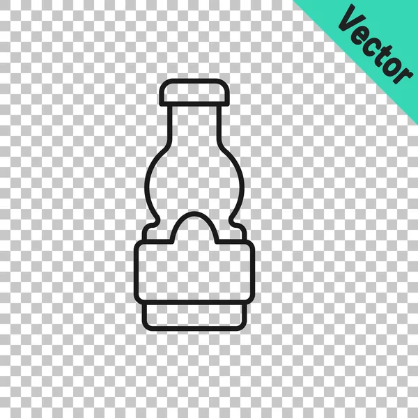 Línea negra icono de la botella de salsa aislado sobre fondo transparente. Botellas de ketchup, mostaza y mayonesa con salsa para comida rápida. Vector — Vector de stock