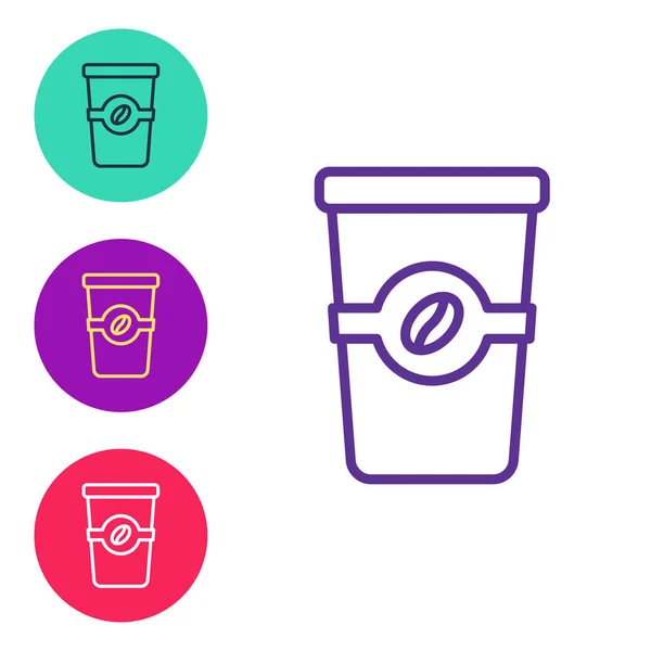 Stel lijn Koffie kopje te gaan pictogram geïsoleerd op witte achtergrond. Stel pictogrammen kleurrijk. Vector — Stockvector
