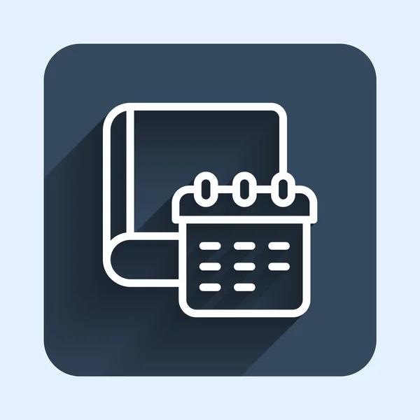Vit linje Dagliga papper anteckningsblock ikon isolerad med lång skugga bakgrund. Blå fyrkantig knapp. Vektor — Stock vektor