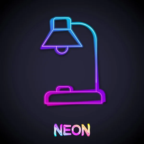 Ligne lumineuse néon Icône lampe de table isolée sur fond noir. Vecteur — Image vectorielle