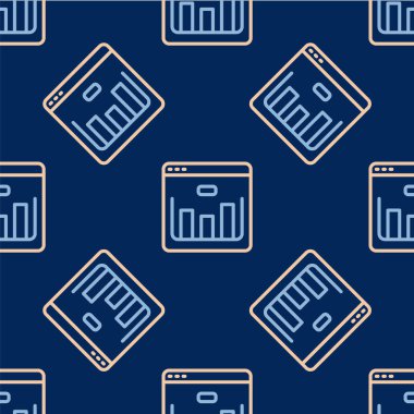 Borsa büyüme grafikleri ve para simgesi içeren Line Browser mavi arka planda izole edilmiş pürüzsüz desen. Ekranda ok grafikleri olan bir monitör. Vektör