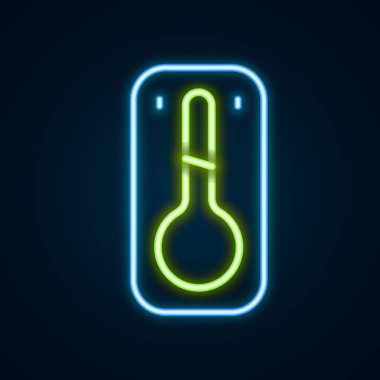 Parlayan neon hattı siyah arka planda izole kahve termometre ikonu. Renkli taslak konsepti. Vektör