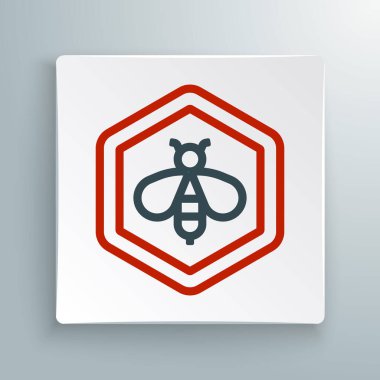 Hat arısı ve bal peteği simgesi beyaz arkaplanda izole edildi. Bal hücreleri. Bal arısı ya da kanat sembollü apis. Uçan böcek. Tatlı doğal yemek. Renkli taslak konsepti. Vektör