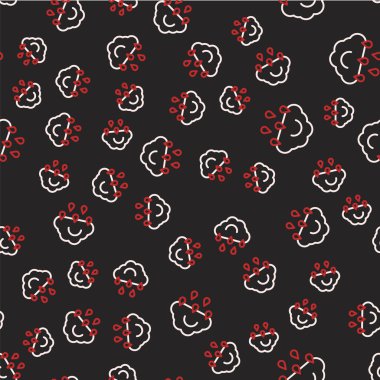 Yağmur ikonuna sahip çizgi bulutu siyah arka planda izole edilmiş pürüzsüz desen. Yağmur damlaları ile yağmur bulutu yağışı. Vektör