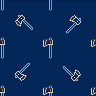 Ahşap çizgili balta simgesi mavi arka planda izole edilmiş. Oduncu baltası. Vektör