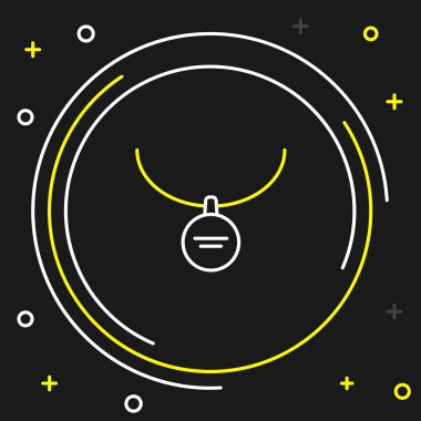 Kolye ikonundaki çizgi madalyonu siyah arka planda izole edilmiş. Renkli taslak konsepti. Vektör