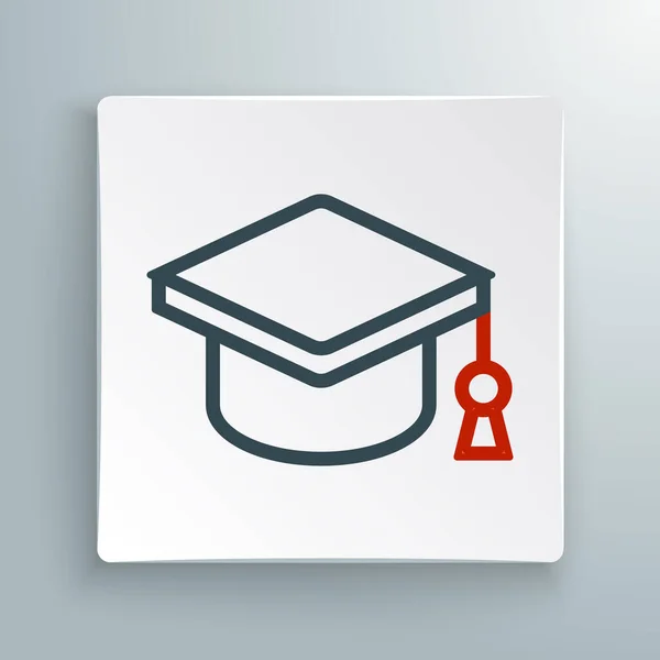 Line Graduation cap pictogram geïsoleerd op witte achtergrond. Afstudeerhoed met kwastje icoon. Kleurrijk concept. Vector — Stockvector