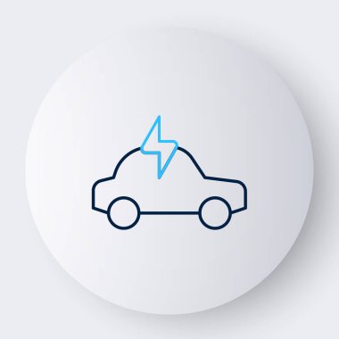 Elektrik hattı arabası ve elektrik kablosu şarj ikonu beyaz arka planda izole edildi. Yenilenebilir ekolojik teknolojiler. Renkli taslak konsepti. Vektör