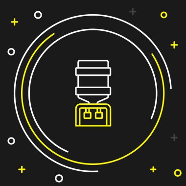 Ofis için Line Water soğutucusu ve siyah arka planda izole edilmiş ev simgesi. Su dağıtıcısı. Şişe ofisi, plastik ve sıvı. Renkli taslak konsepti. Vektör