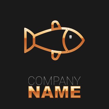Line Fish simgesi siyah arkaplanda izole edildi. Renkli taslak konsepti. Vektör
