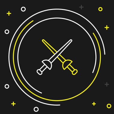 Çizgi eskrim simgesi siyah arkaplanda izole edildi. Spor malzemeleri. Renkli taslak konsepti. Vektör