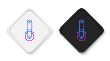 Line Pizza bıçak ikonu beyaz arka planda izole edildi. Pizza kesme tabelası. Çelik mutfak gereçleri. Renkli taslak konsepti. Vektör