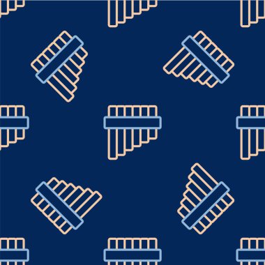 Line Pan flüt simgesi mavi arkaplanda izole edilmiş kusursuz desen. Geleneksel Peru müzik aleti. Peru, Bolivya ve Meksika 'dan halk enstrümanı. Vektör