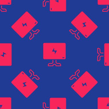 Kırmızı Akıllı TV simgesi mavi arkaplandaki kusursuz deseni izole etti. Televizyon tabelası. Vektör