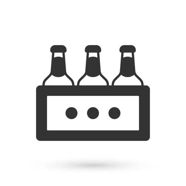 Grey Pack van bierflesjes pictogram geïsoleerd op witte achtergrond. Houten doos en bierflesjes. Zaak krat bier doos teken. Vector — Stockvector