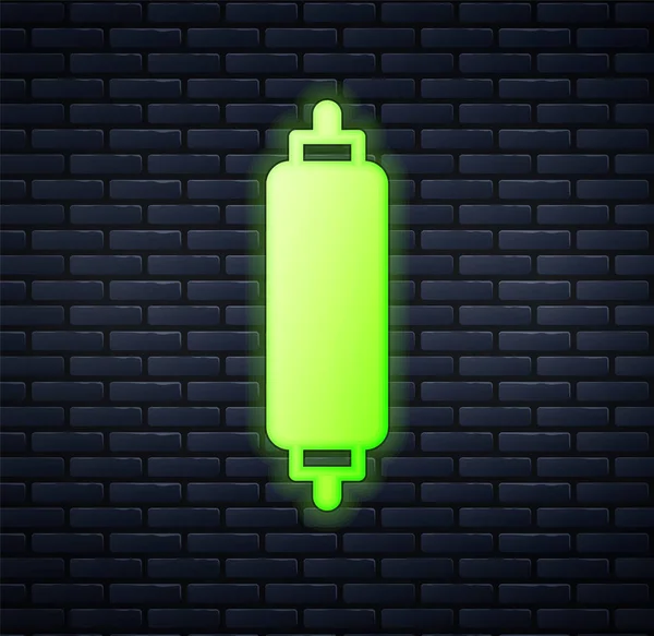 Glowing neon Rolling pin icon isolated on brick wall background. Vector — Stock Vector