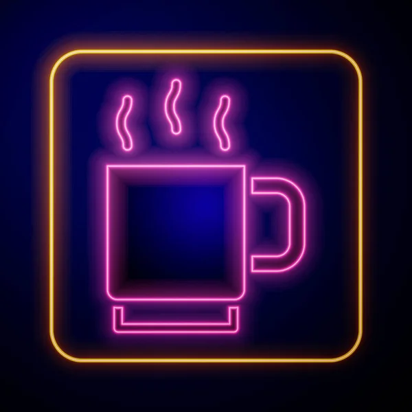 Icono de taza de café de neón brillante aislado sobre fondo negro. Taza de té. Café caliente. Vector — Archivo Imágenes Vectoriales