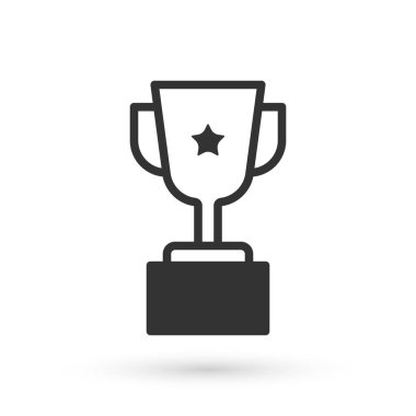 Gri Ödüllü kupa simgesi beyaz arkaplanda izole edilmiş. Galibiyet ödülü sembolü. Şampiyonluk ya da yarışma kupası. Spor başarısı işareti. Vektör